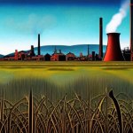 An AI generated image of chimneys and long grass using Nightcafe